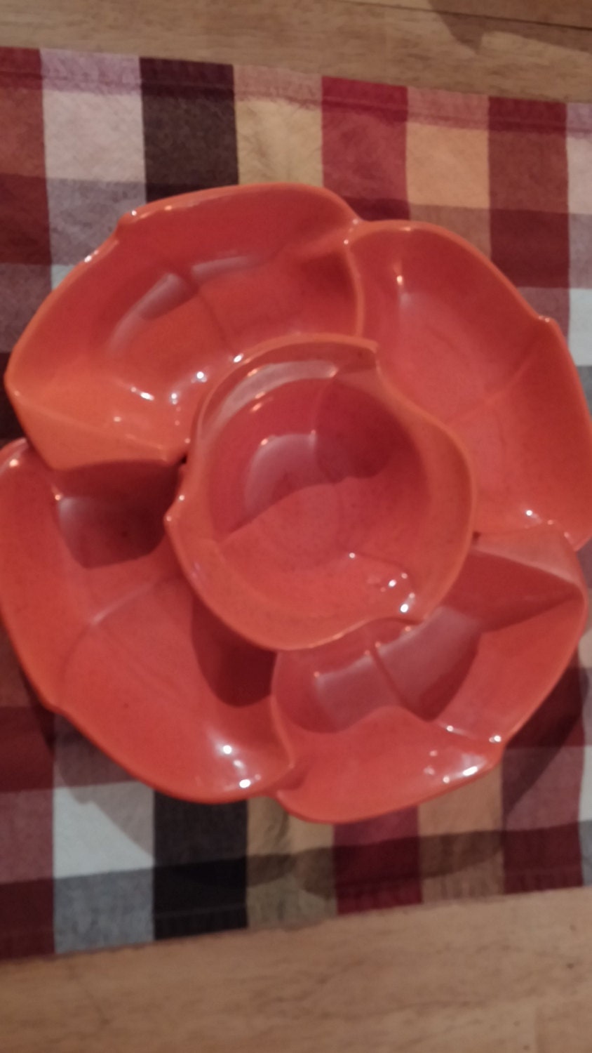 Vintage Ceramic Orange Lazy Susan Three Piece Serving Dish by