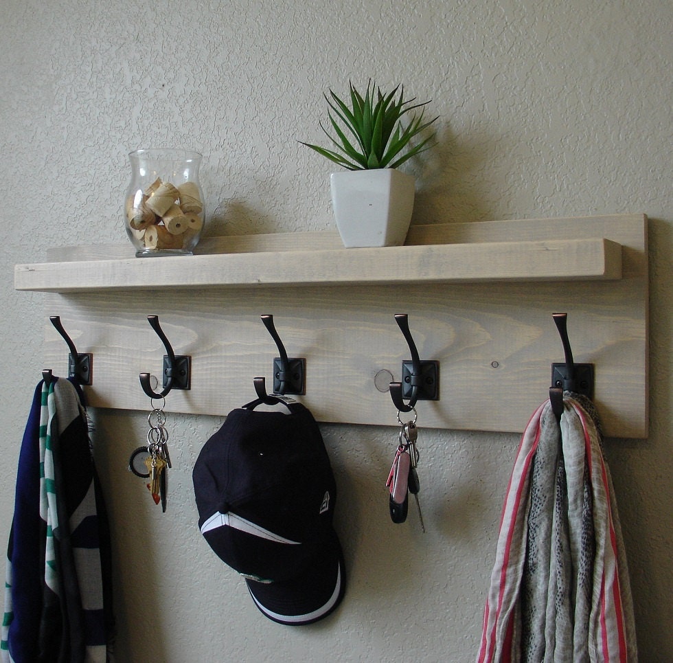 Hampton Coat Rack w/ Floating Shelf by KeoDecor on Etsy