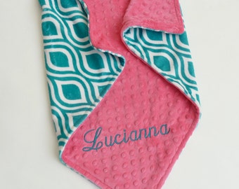 Personalized Minky Baby Blanket - Dolce Vita Oceano Teal Minky - Baby Girl or Boy - Custom Made - You Choose Back Minky Color - Double Minky