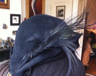vintage 1940s felt and feathers hat film noir
