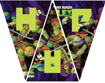 Items similar to TMNT Birthday Banner, Ninja Turtle Bunting Flag ...
