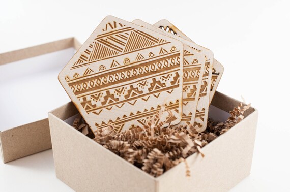 Lasercut and Wood Etched Pattern Coasters (4) Lasercut and Wood Etched Pattern Coasters (4)