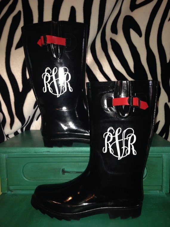 Items similar to Rain Boot Monogram Decals - Set of 2 - 3 inch Decals ...