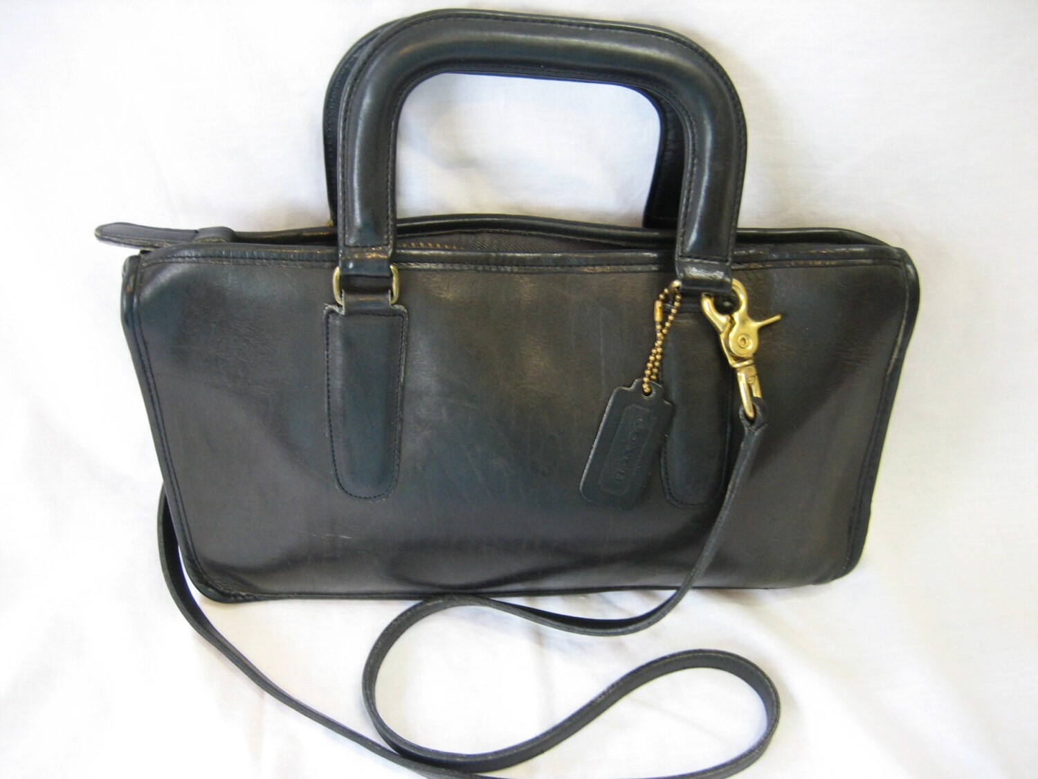 Rare Vintage Coach Black Leather Briefcase Style Crossbody