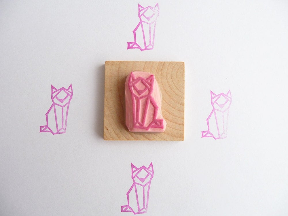 Tampon chat assis origami par Kraftille