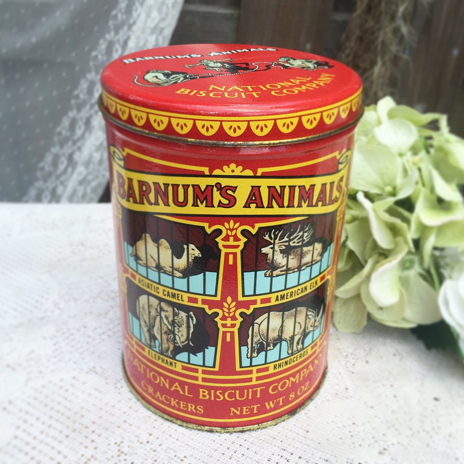 Vintage Barnum’s Animal Crackers tin canister, 1979, National Biscuit