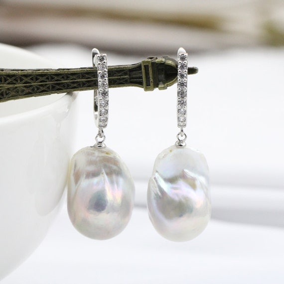Baroque pearl earringsbig jumbo flameball pearl