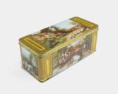 Large Vintage Biscuit Tin - Huntley & Palmers gold yellow antique painting Reading England Made in England British Large Vintage Biscuit Tin - Huntley & Palmers gold yellow antique painting Reading England Made in England British
