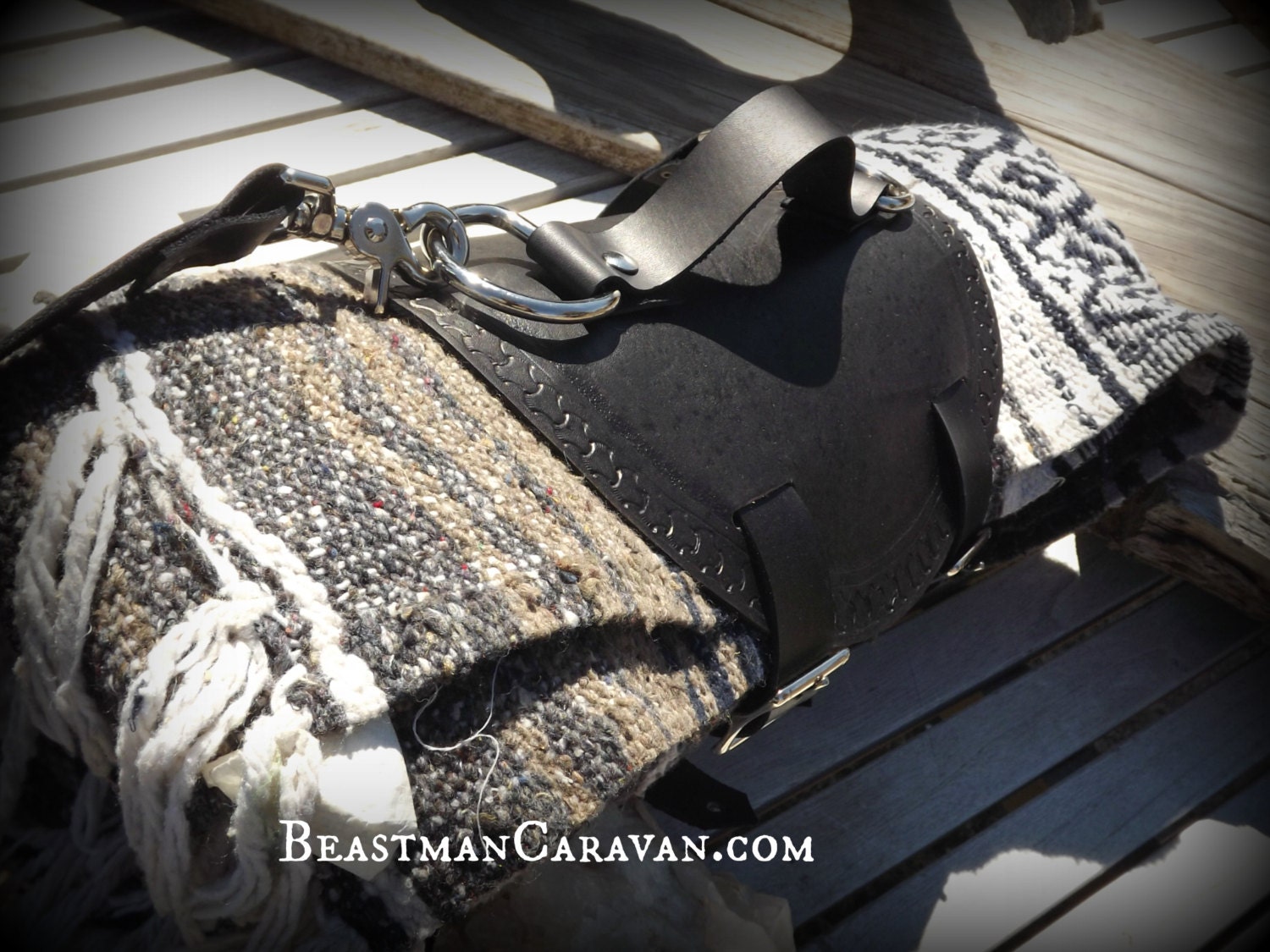 Leather Yoga Mat / Mexican Blanket Carrier with Shoulder Strap