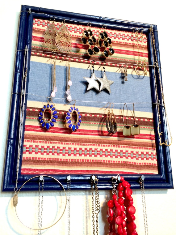 Items similar to Navy Western Jewelry Organizer Jewelry Holder Hanging