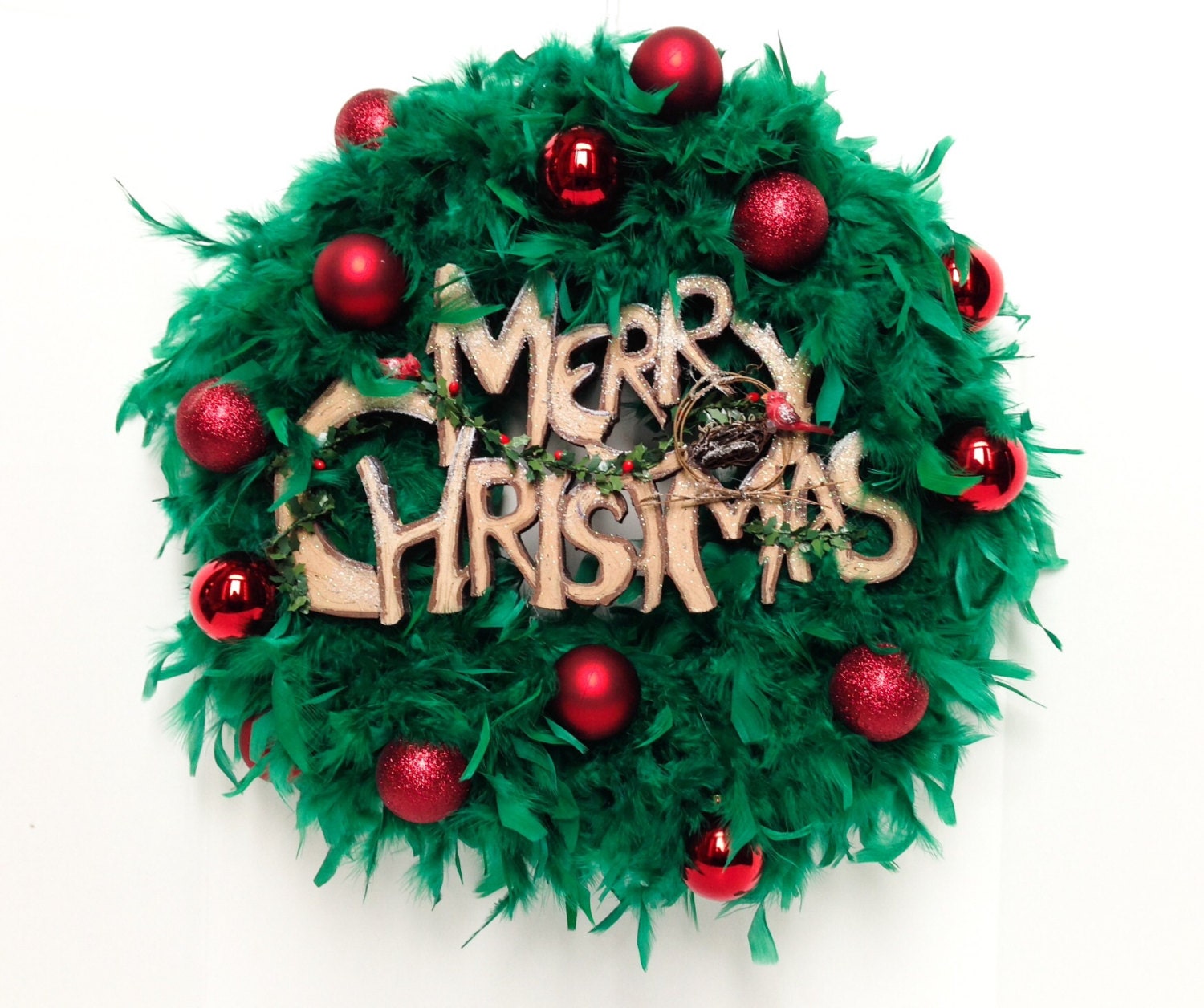 Christmas Wreath - Green wreath - Holiday decor -Wreath -door decoration- Christmas decoration, Christmas wreath- wreath with red