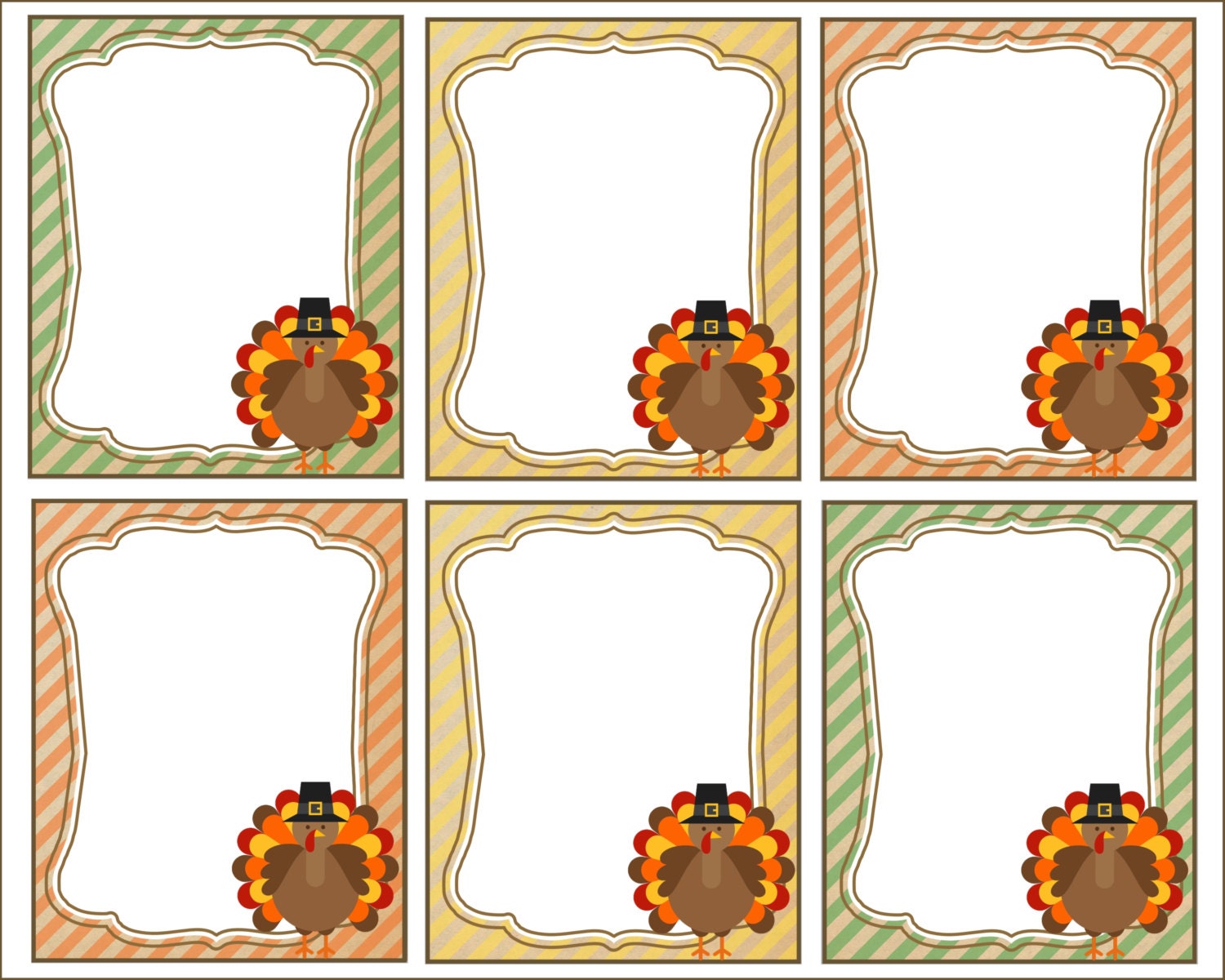 Thanksgiving Blank Labels / Cards Turkey Cards Printable