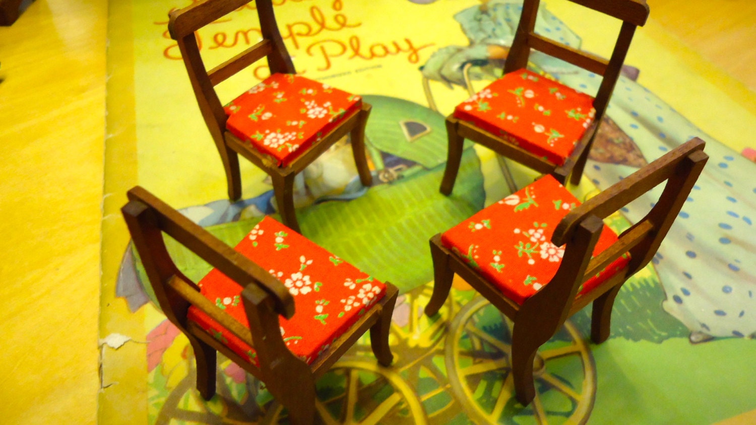 Set of 4 wooden doll house dining chairs Haute Juice