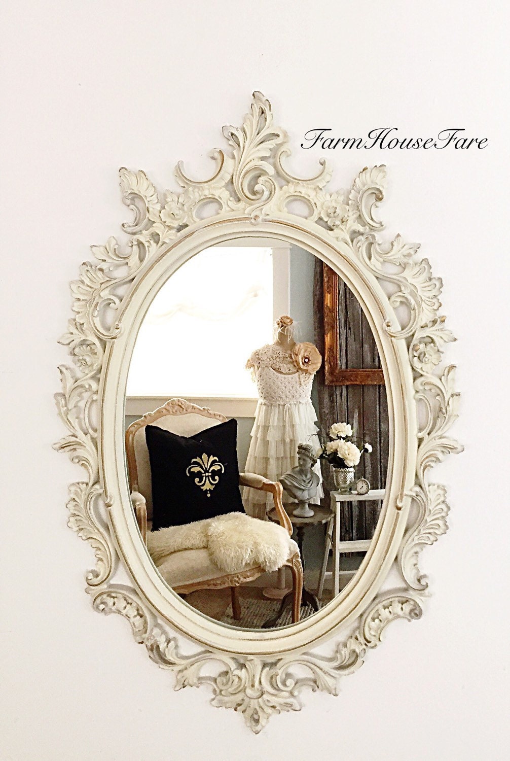 Shabby Chic Mirror White Ivory Nursery Ornate Mirror Large