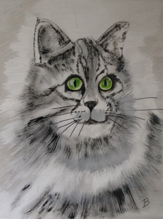 Abstract Black and White Cat Painting/Art