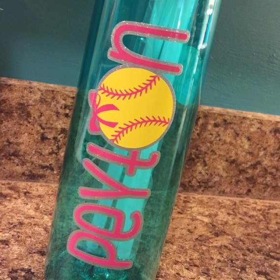 Personalized Softball Water Bottle Vinyl Decal by BOWSandBADGES