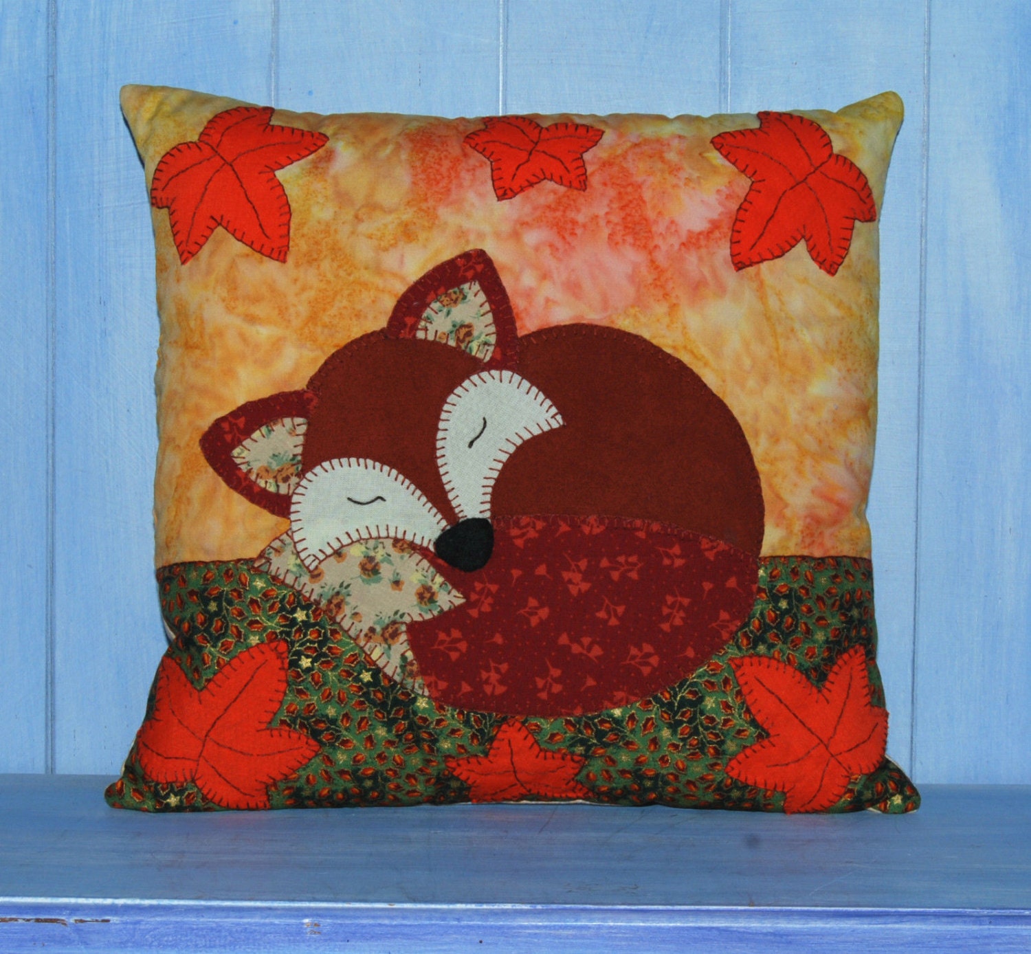 Sleeping Fox Applique Cushion Sewing Pattern PDF by Wendy