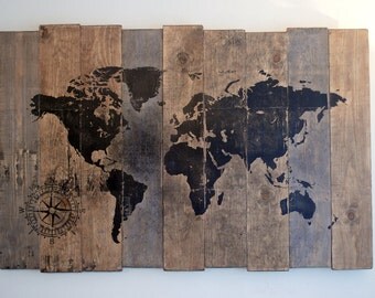 Detailed Wood World Map Wall Art On By PYNEandSTEELE