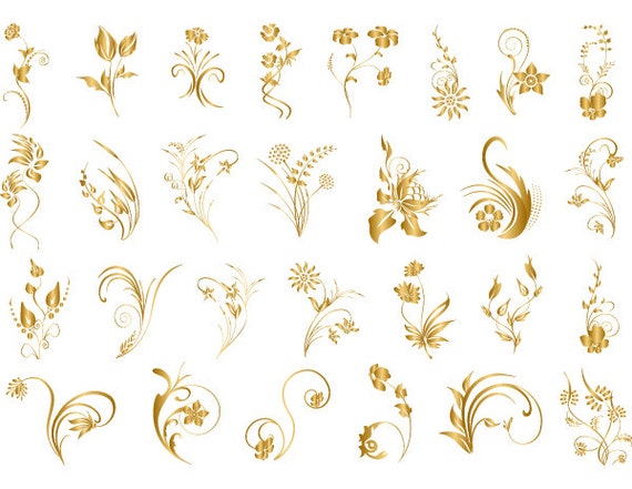 and vector vintage ornaments flourishes Gold Digital Gold Art Flourish Flourish Clip Flowers