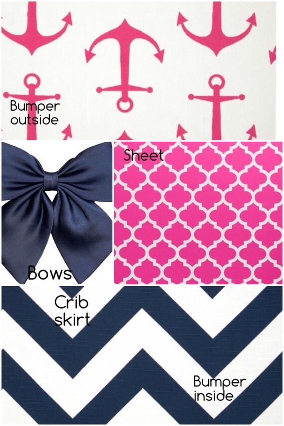 Nautical crib bedding set Hot pink Anchor by