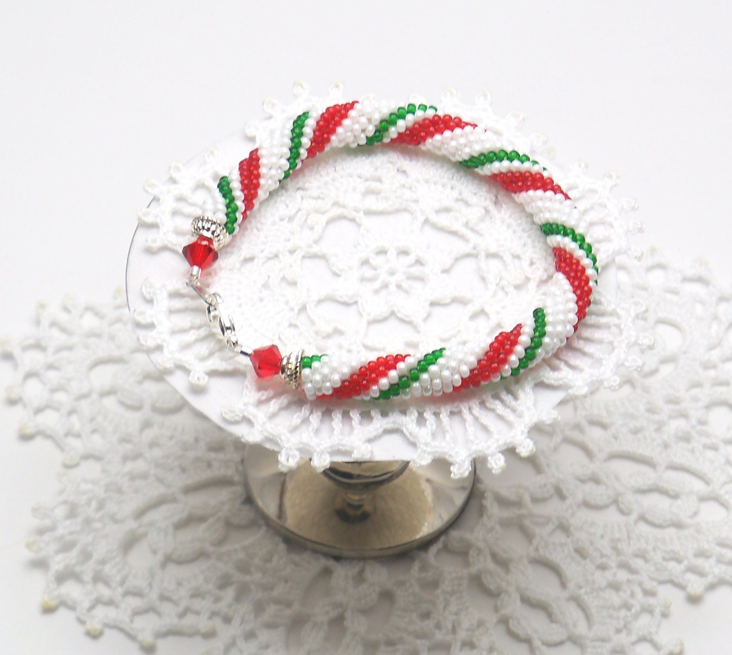 Holiday Candy Cane Bracelet red green and white