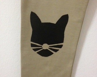 Beige leggings, Yoga leggings, Handmade cotton leggings, Cat leggings, Black cat clothes, Brown leggings, Crazy cat lady gift, Yoga pants
