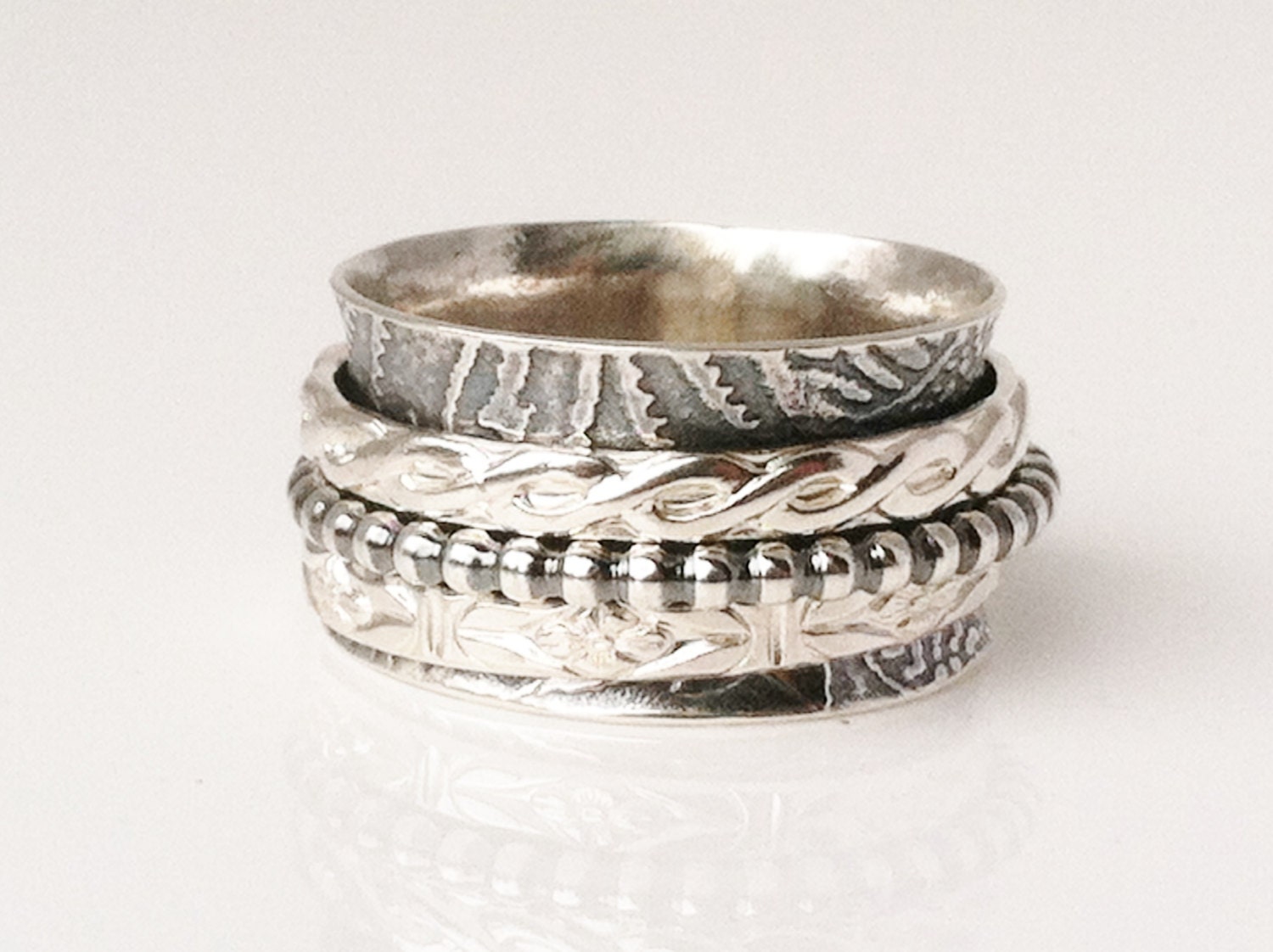 Silver shop rings games - Handmade Sterling Silver Cocktail Ring with Floral Motif