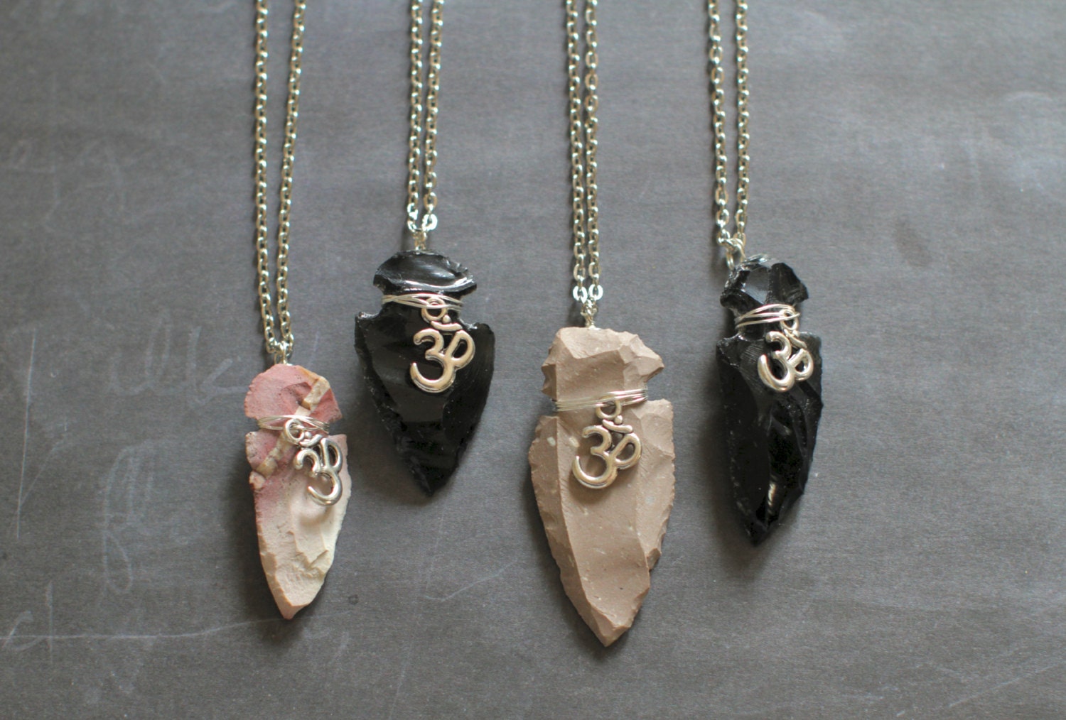 Wire Wrapped Arrowhead Necklace with Om Charm