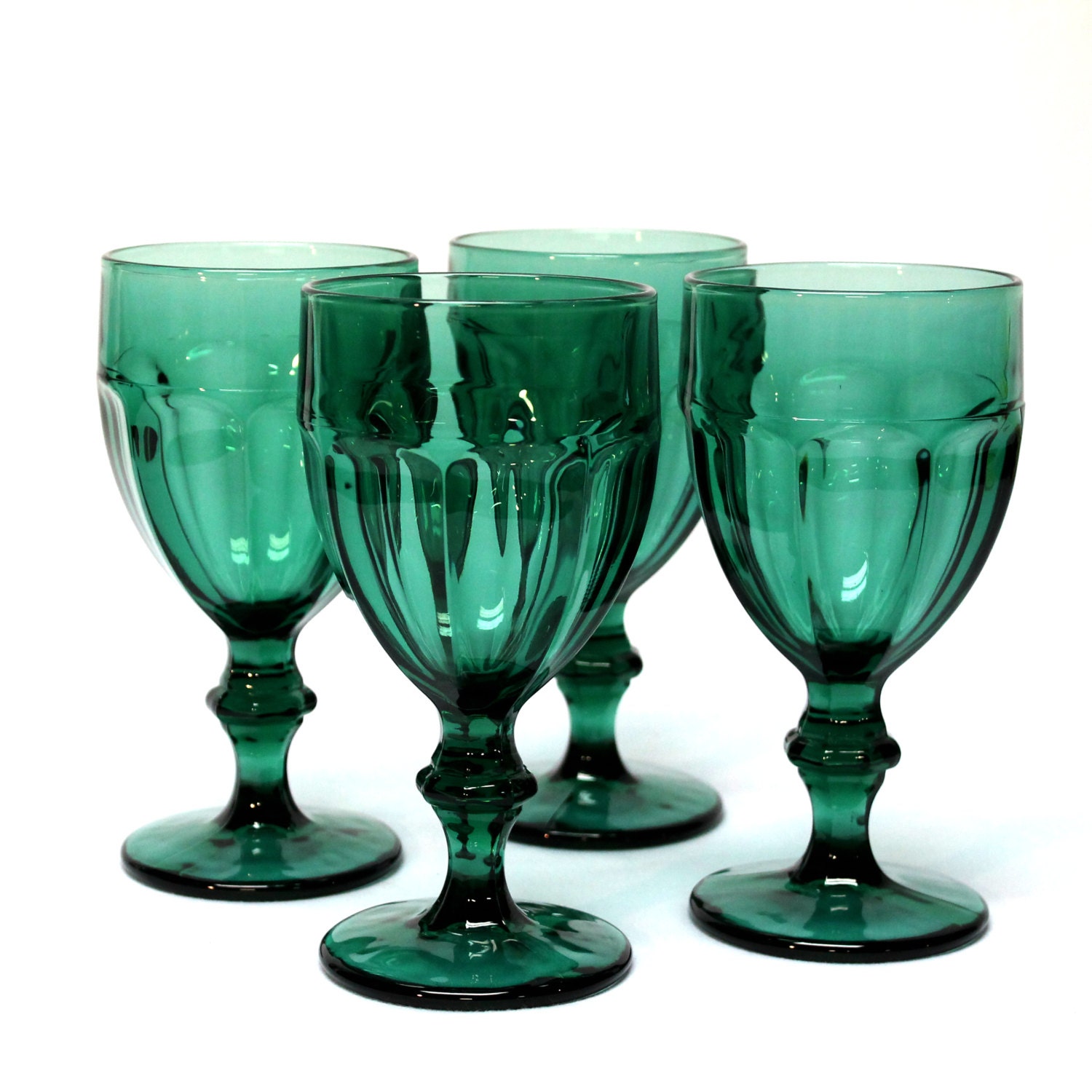 4 Teal Blue Libbey Gibraltar Duratuff Water Goblets