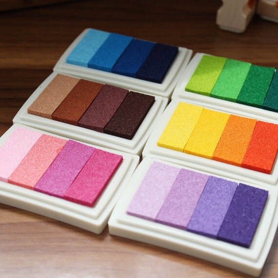 Set of 6 MultiColored Ink Pads 4 Colors in One Pad by miBonCrAft
