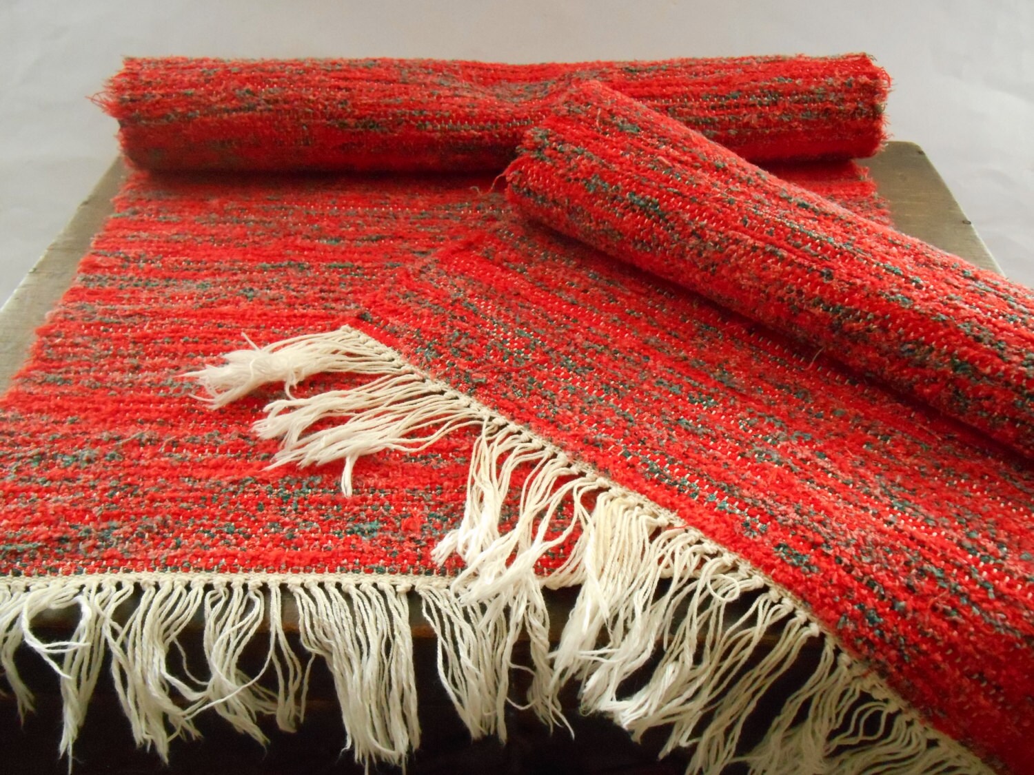 Vintage Swedish rag table runner Set of 2 red table runner Red