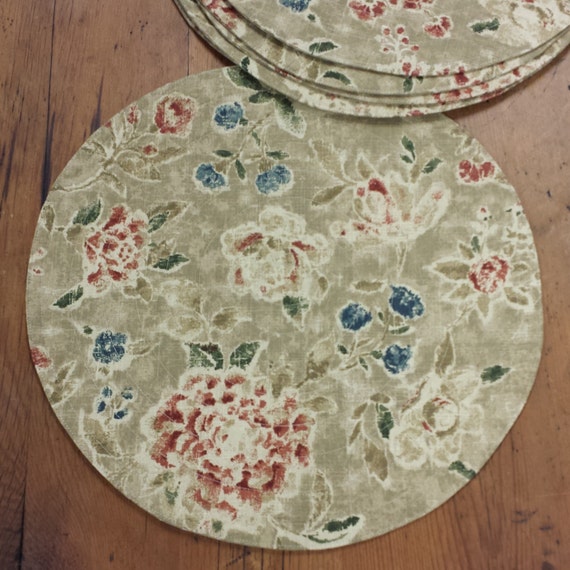 Reserved 6 Round Quilted Placemats rustic floral check