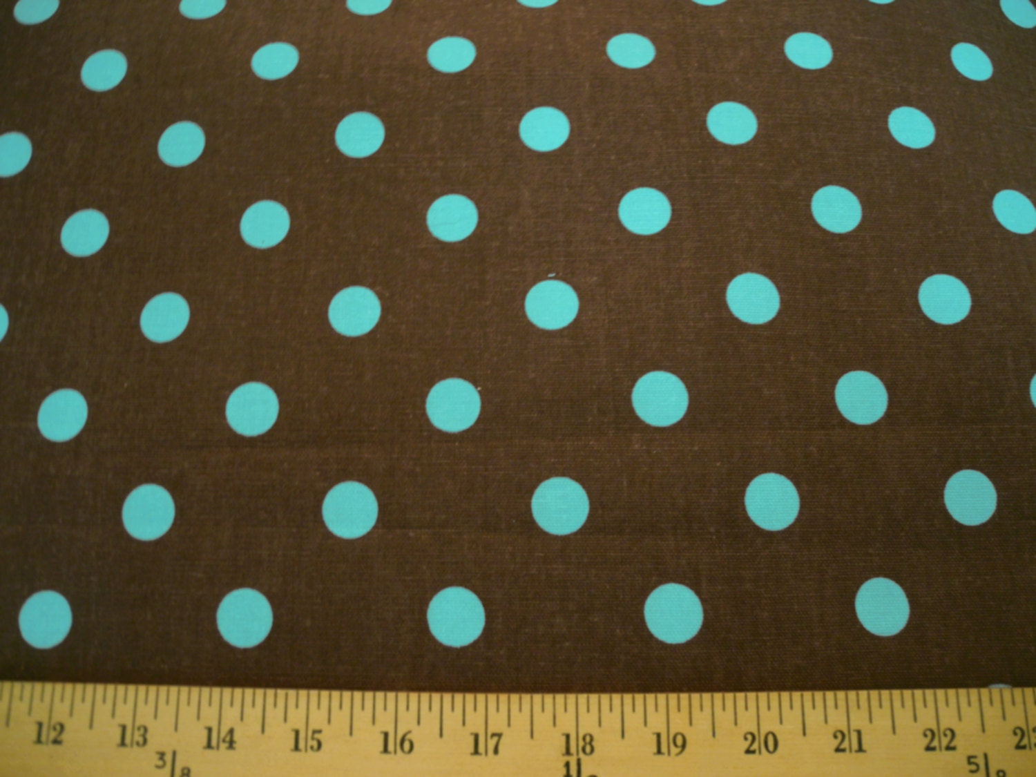 Brown with Blue Polka Dots Cotton Fabric by by designsbysusantoo