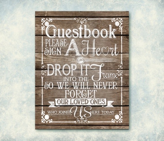 Wooden Guestbook Hearts Wedding Printable Sign - Roseframe Design - Beach or Country - DIY Download and Print