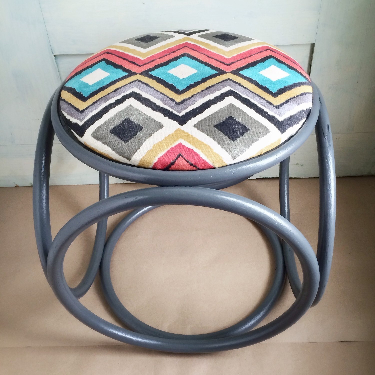 A Fun & Unique Round Footstool by ReCreatorsUpcycling on Etsy