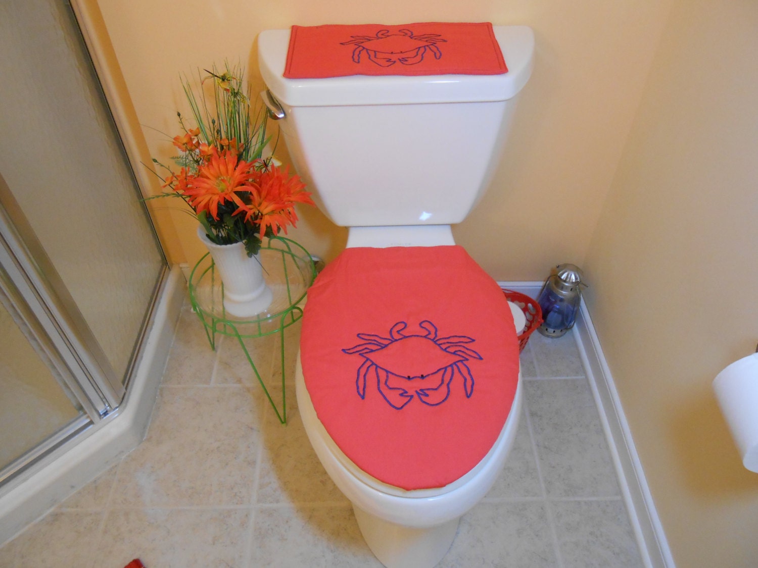 Toilet Seat and TankTopper Set Stitched Crab