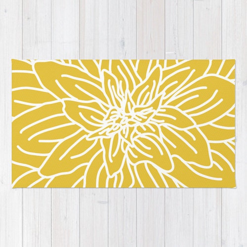 Mustard Yellow Abstract Flower Area Rug Modern by AldariHome