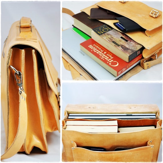 Leather Messenger Bag 15 inch Laptop Bag Natural by Leatherhood