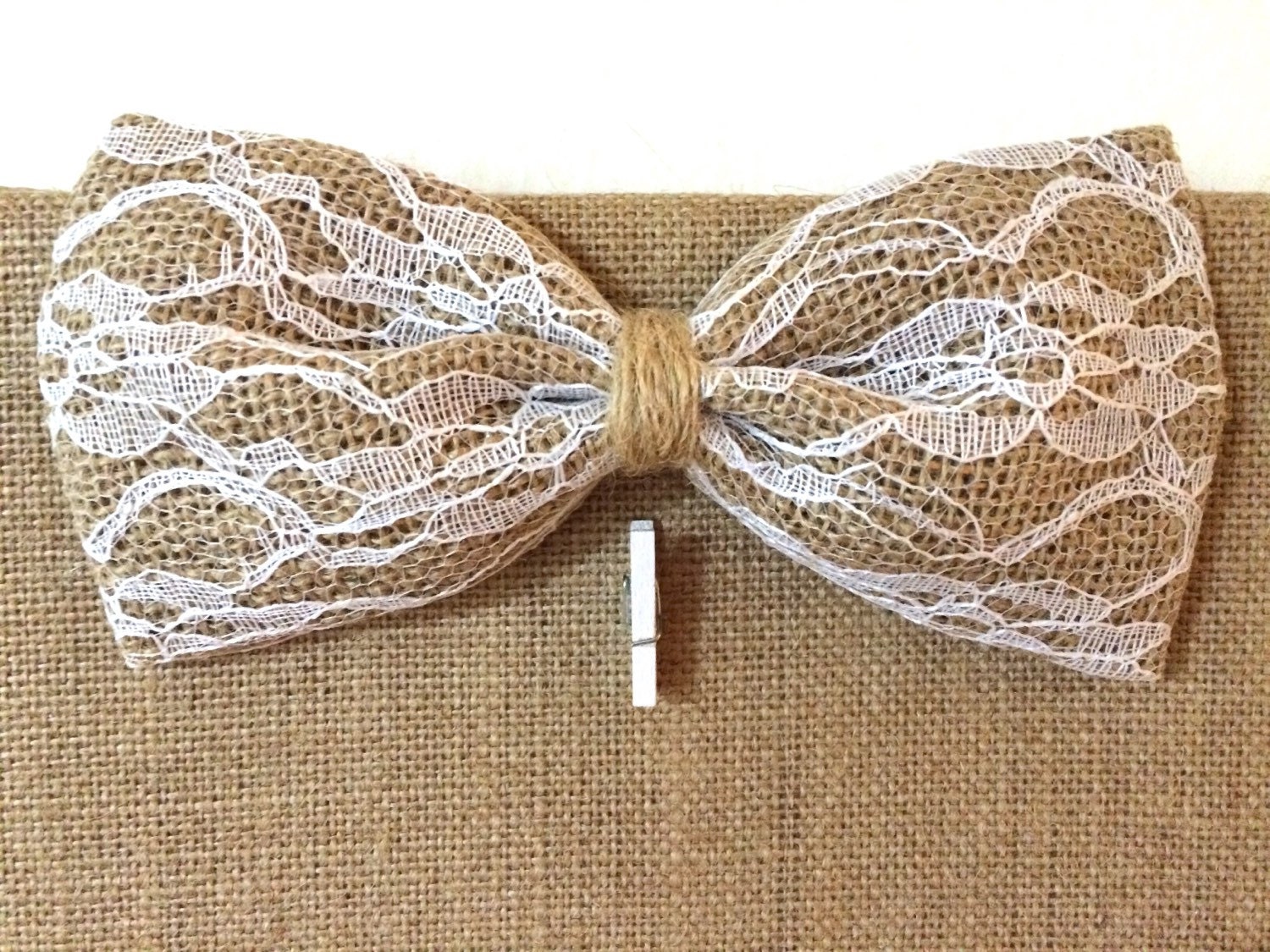 Burlap Picture Holder Bulletin Board with White Lace Bow 8x10