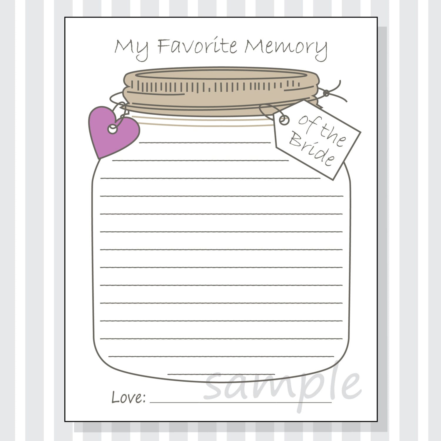My Favorite Memory of the Bride Printable Cards Game for a My Favorite Memory of the Bride Printable Cards Game for a