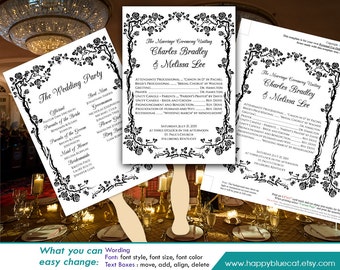 DiY Printable Wedding Fan Program Template by HappyBlueCat