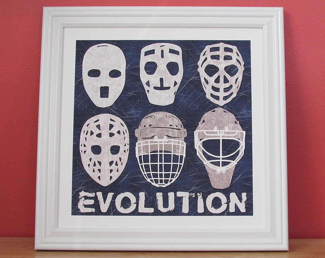 Hockey Goalie Netminder Mask Evolution 12 x 12in by icoNYc on Etsy