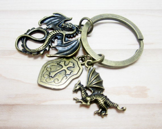 dragon boat keychain bronze dragon keychain fantasy medieval shield smaller dragon dragon boat keychain bronze dragon keychain fantasy medieval shield smaller dragon