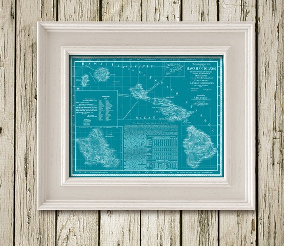 HAWAII MAP Printable Instant Download Poster Home Decor Wall Art Digitale CM201teal