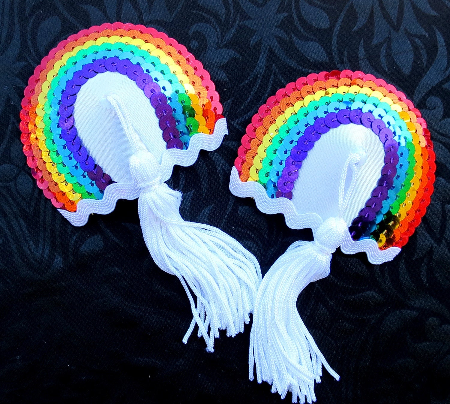 RAINBOW Colourful Satin & Sequin Nipple Tassels Pasties Covers