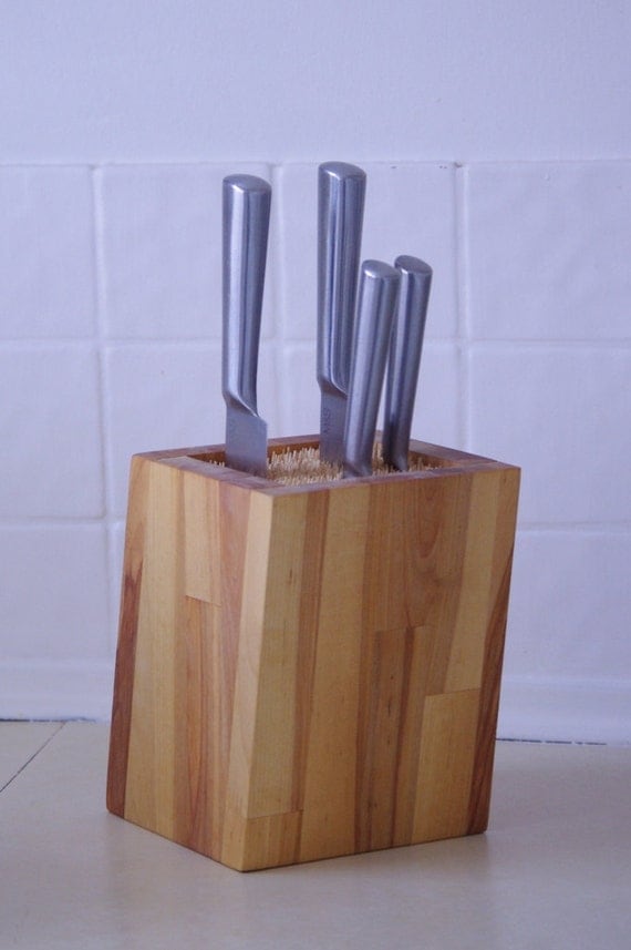 Wooden Knife Block with bamboo skewers by WoodMetamorphosis