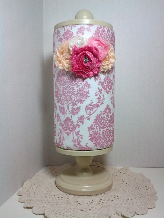 674 New baby headband stand 154 Baby Headband Holder Stand pink damask has inside storage and is ready   