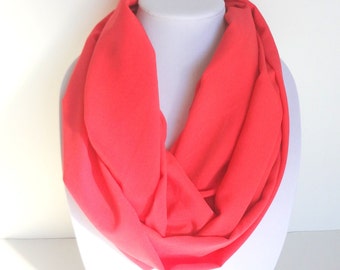 Coral Scarf, Infinity Scarves, Spring Scarf, Bright Scarf, Women's Circle Scarves
