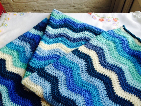 Crocheted Baby Blanket in shades of blue