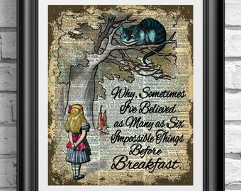dictionary book page print alice in wonderland and cheshire cat art print on old book - Prints On Old Book Pages dictionary book page print alice in wonderland and cheshire cat art print on old book - Prints On Old Book Pages